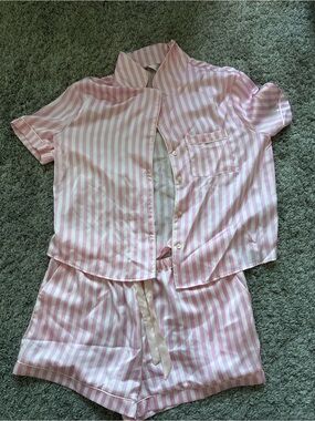 Pink & White Striped Short Pajama Set